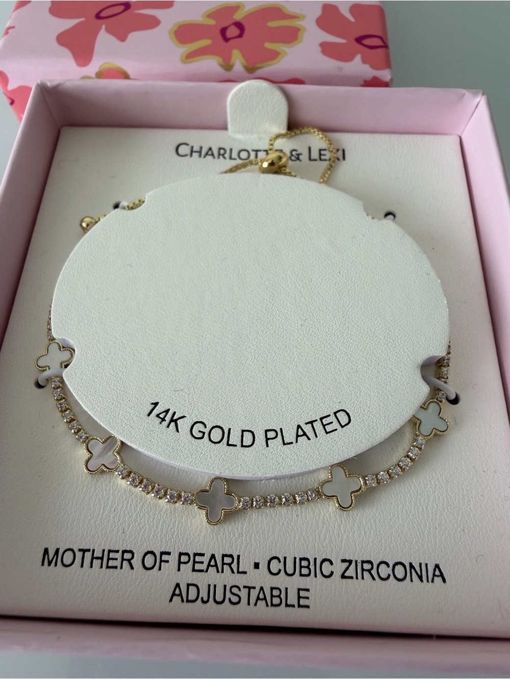 Gold Mother of Pearl cubic zirconia bracelet 14k gold plated